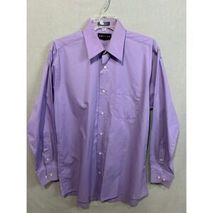 Foggia‎ Mens 15.5 32-33 Purple Dress Shirt Medium Cotton Long Sleeve Work Prom